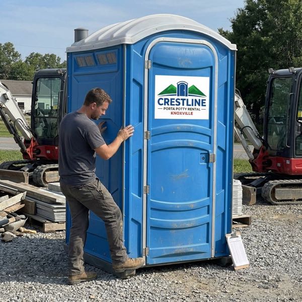 Standard portable restroom at construction site by Crestline Porta Potty Rental Knoxville